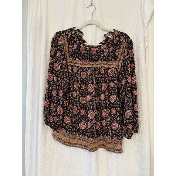 Knox Rose Blouse Top Womens Black M Peasant Sleeves Cottagecore Floral Church - Picture 1 of 11